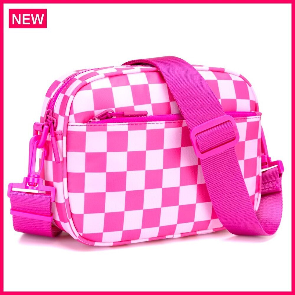Small Checkered Crossbody Bag Nylon Wide Strap Adjustable Women's Purse